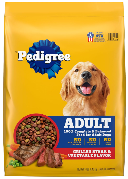 Pedigree Complete Nutrition Adult Dry Dog Food, Grilled Steak & Vegetable Flavor, 18 lb. Bag