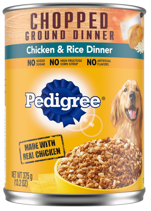 PEDIGREE Adult Canned Wet Dog Food Chopped Ground Dinner Chicken & Rice Flavor, (12) 13.2 oz. Cans