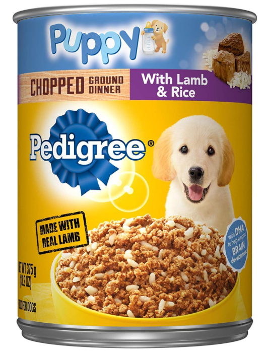 PEDIGREE CHOPPED GROUND DINNER Puppy Canned Soft Wet Dog Food With Lamb & Rice, 13.2 oz. Cans (Pack of 12)