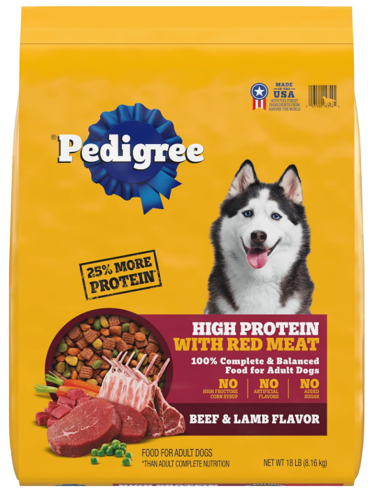 Pedigree High Protein Adult Dry Dog Food Beef and Lamb Flavor Dog Kibble, 18 lb. Bag