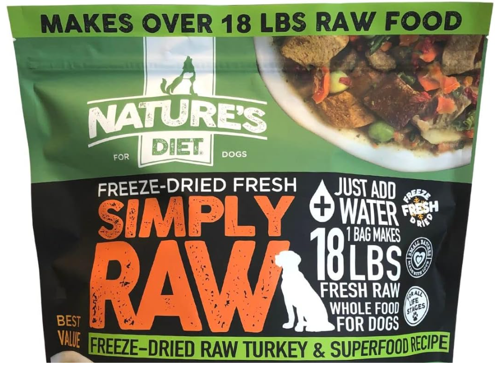 Organic raw dog food selection
