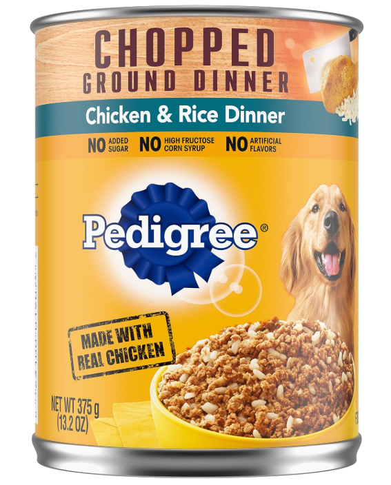 PEDIGREE Adult Canned Wet Dog Food Chopped Ground Dinner Chicken & Rice Flavor, (12) 13.2 oz. Cans