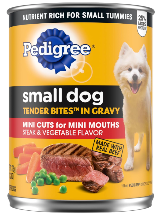 Pedigree Small Dog Tender Bites in Gravy, Steak & Vegetable Flavor Canned Wet Dog Food, (12) 13.2 oz. Cans